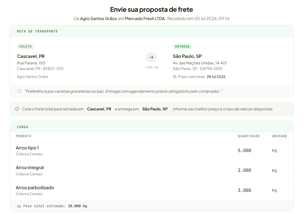 Proposta de frete
